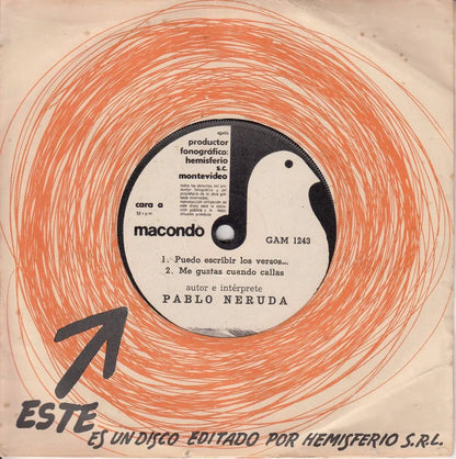 Disco Vinilo Ep Uruguay Pablo Neruda Poesia Sello Macondo