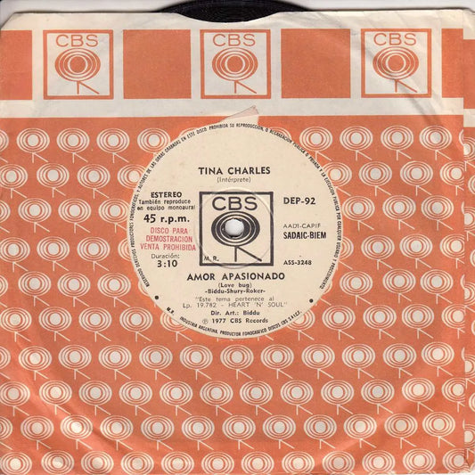 Tina Charles Promo 1977 Single Vinyl Argentina Disco Raro