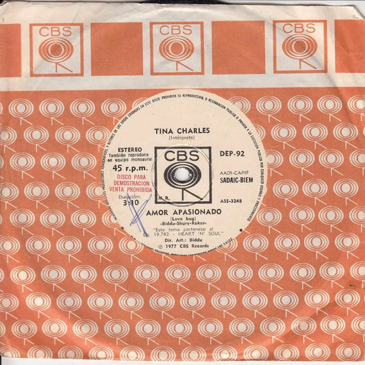 Tina Charles Promo 1977 Single Vinyl Argentina Disco Raro