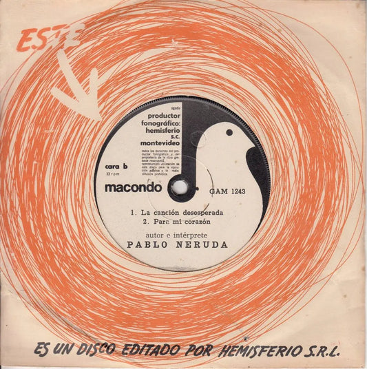 Disco Vinilo Ep Uruguay Pablo Neruda Poesia Sello Macondo